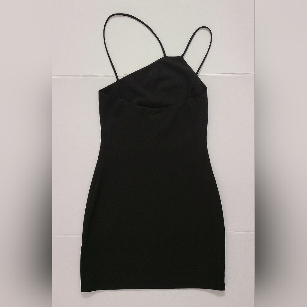 Lovers + Friends NWT Black Offset Halter Stretch Mini Dress Sz S - Picture 4 of 11
